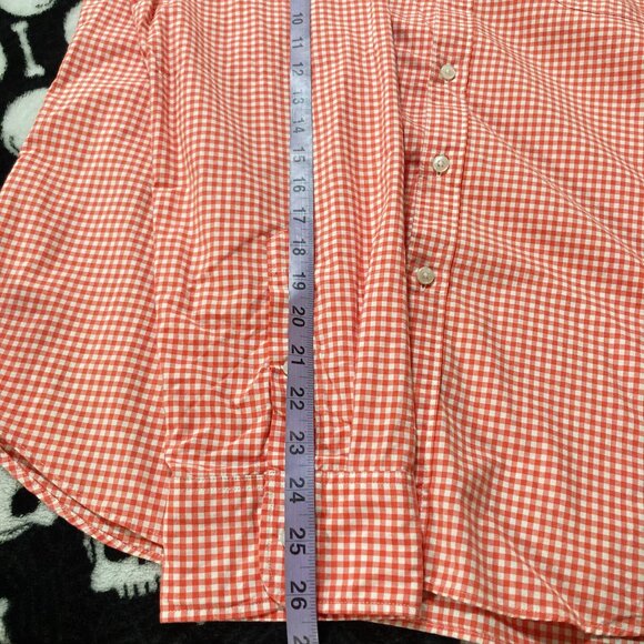 J. CREW Orange white gingham long-sleeve men's shirt ~ LARGE XL 1X button-down - Picture 7 of 9